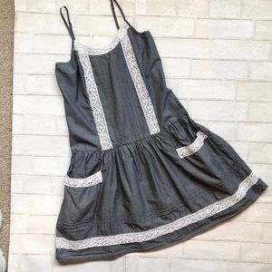 Mossimo Supply Co. Chambray Lace Details Drop Waist Mini Dress Blue Size Small
